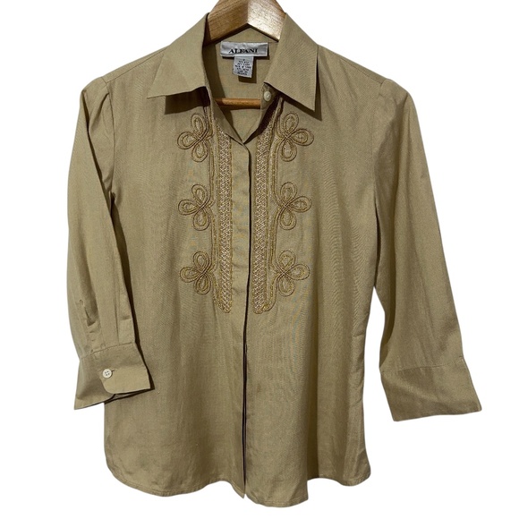 Alfani Womens Silk Linen Bld Beaded Shirt Size 2 Button Down - Picture 10 of 10